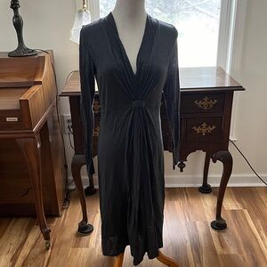 Boden long sleeve wool/Lyocell dress charcoal gray US 8 Knot  V- neck